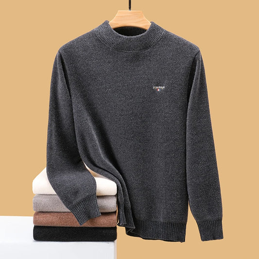 Luxury high-end round neck sweater men's winter trend brand embroidered Korean version casual plush warm thick knitted pullover.