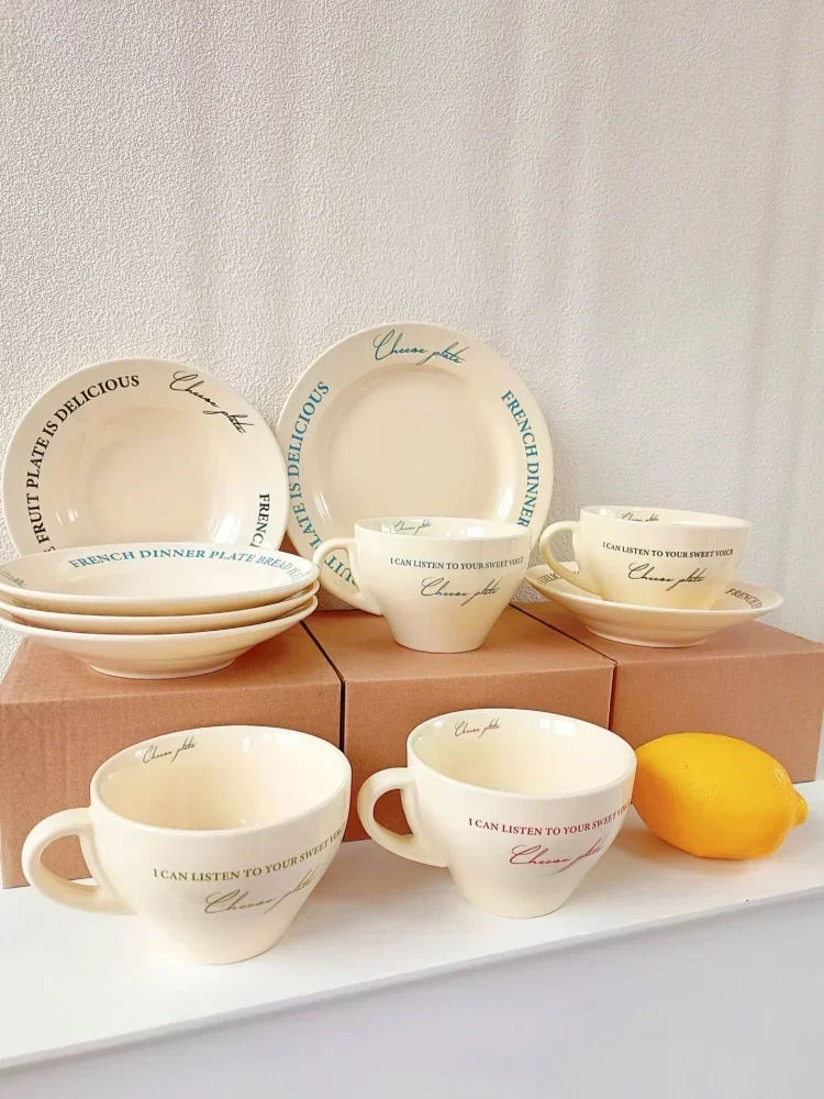 Ceramic Cup and Saucer Coffee Cup Set Milk Mug Dessert Plate Teaware Afternoon Tea Cup Drinkware Drinking Utensil Birthday Gift.
