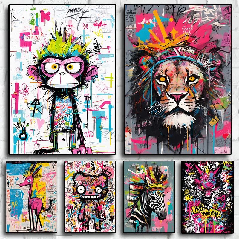 Animation Room Decor Animals Decoration Wall Art Coloured Home Decorations Canvas Painting Graffiti Cartoon Painted Decororation.