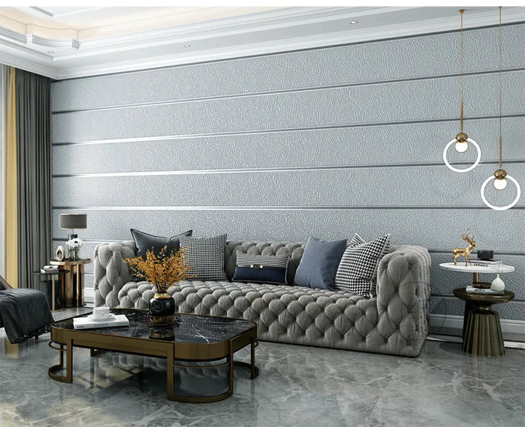 Hirschhaut Samt horizontal gestreifte Tapete Wohnzimmer Schlafzimmer gestreifte Film- und Fernsehwand 3D-Relief verdickte Tapete
