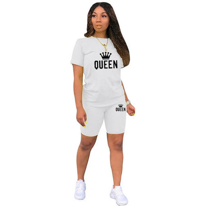 Sommer-Damen-Trainingsanzug, Queen-Druck, T-Shirt + Shorts, 2-teiliges Set, modische lässige Sportbekleidung, Kleidung, luxuriöser kurzer Jogging-Anzug.