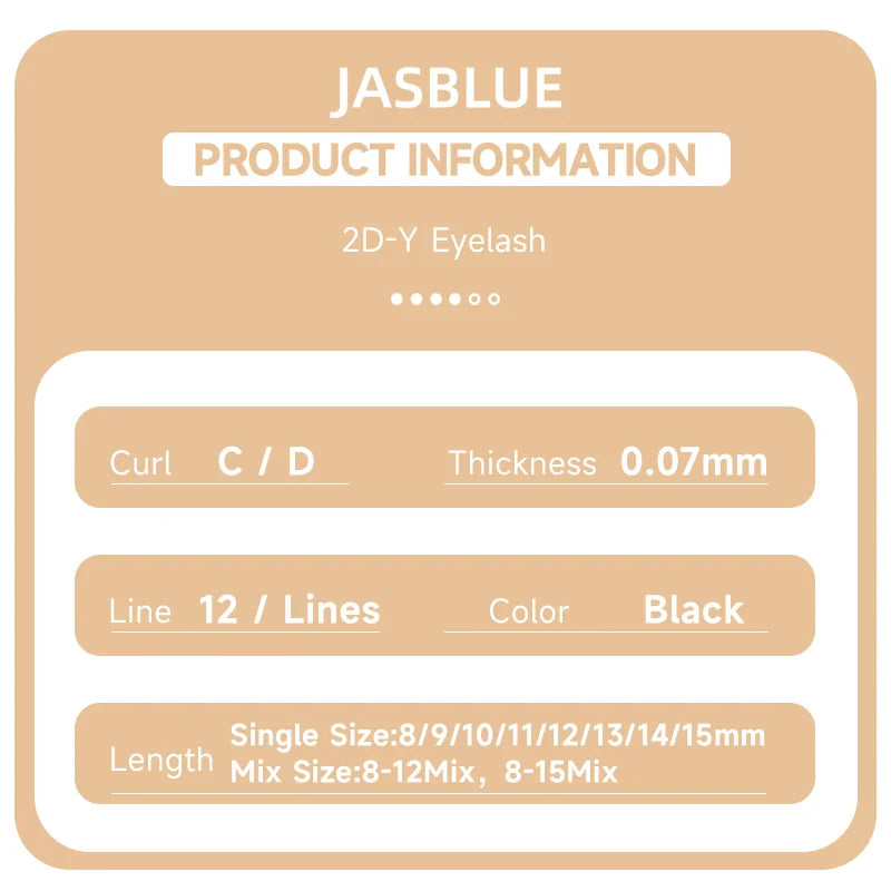 JASBLUE 2D Y Shape Eyelash Extensions Single Tip Y Premade Fans Y Lashes extensions Light Y Shape Eyelashes Lines.