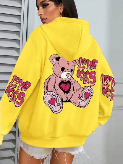 Rosa Liebe Kuss Kunst Brief Drucke Hoodies Frauen Tasche Herbst Hoody Fleece Mehrfarbige Streetwear Unisex Hip Hop Y2K Kleidung