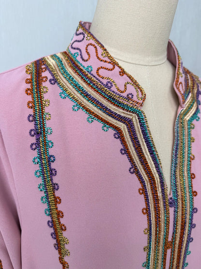 New Dubai Luxury Navy Blue Muslim Abaya Colorful Intricate Embroidery on Neckline Sleeves for Middle Eastern Weddings End Iftar.