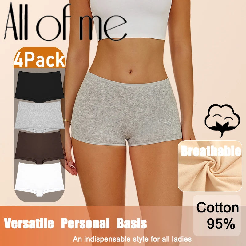 4PCS/Set Women Cotton Panties Sexy Low Rise Boyshorts Seamless Sports Boxers Female Comfortable Underwear Solid Color Lingerie.