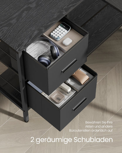 VASAGLE L-förmiger Schreibtisch, 2 geräumige Schubladen, Computertisch mit Monitorständer, Eckschreibtisch