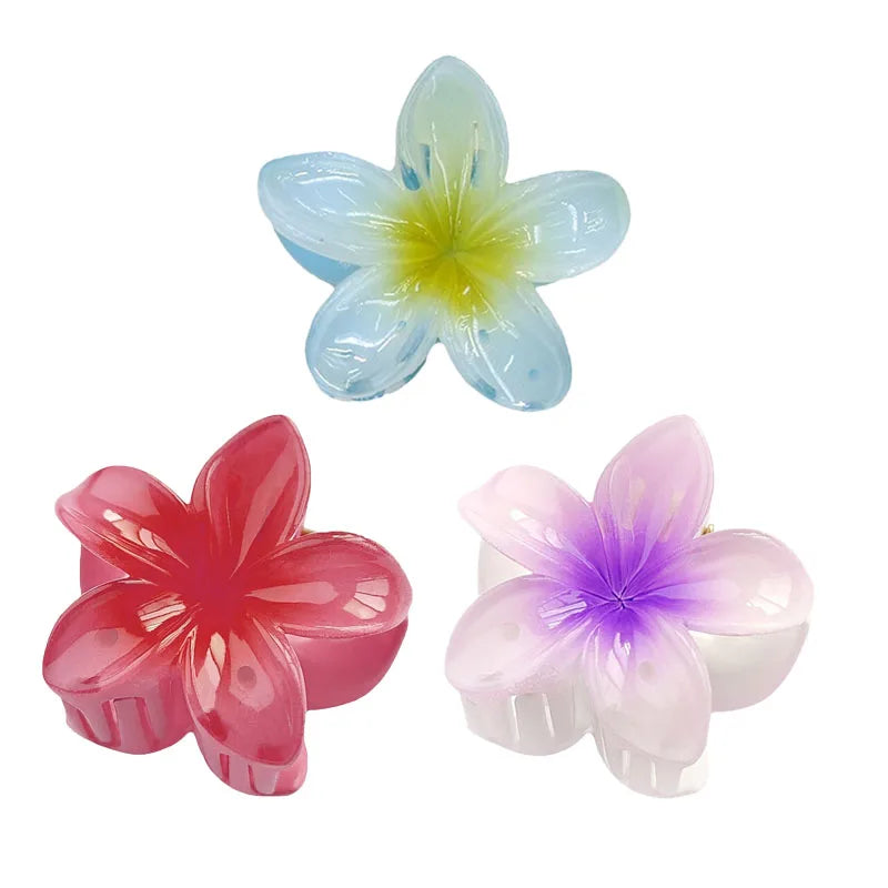 6Pcs Hawaiian Gradient Hair Clips Flower Hair Claws Women Small Size Fashion Headwear Hairpin Crab Barrette Hair Accessories.