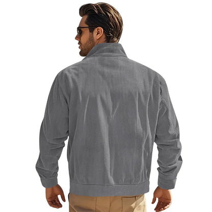 Men's Corduroy Jacket Stand-up Collar Slim Fit Retro Multi-pocket Workwear Commuter Coat for Spring And Autumn