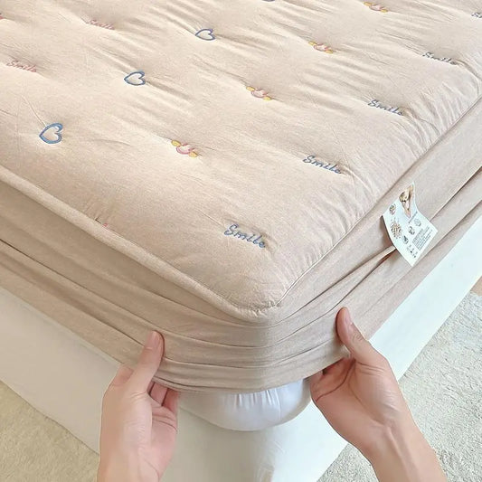 Cotton Mattress Single-piece Simmons Mattress Protective Cover Non-slip Fixing Bed Dust Cover.