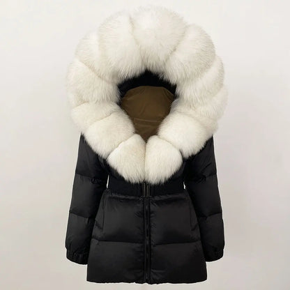 OFTBUY 2025 Winter Kleidung Puffer Jacke Frauen Echt Fox Pelz Mit Kapuze Dicke Warme 90% Weiße Ente Unten Mantel Weibliche Parkas wasserdicht