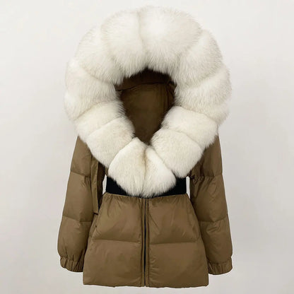 OFTBUY 2025 Winter Kleidung Puffer Jacke Frauen Echt Fox Pelz Mit Kapuze Dicke Warme 90% Weiße Ente Unten Mantel Weibliche Parkas wasserdicht