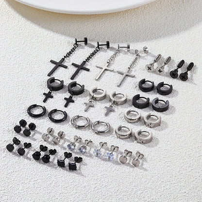 40Pcs Fashion Retro Stainless Steel Earring Set,Cubic Zirconia Tragus Spiral Ear Cartilage Hypoallergenic Piercing Jewelry.