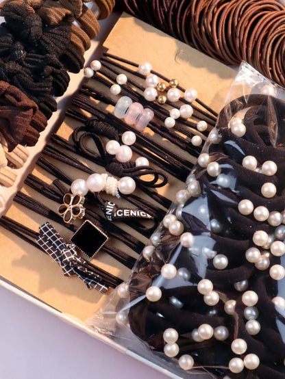 Fashionable Brown Hair Accessories Set for Women, Seamless Ponytail Holders Variety Hair Scrunchies For Women Lady.