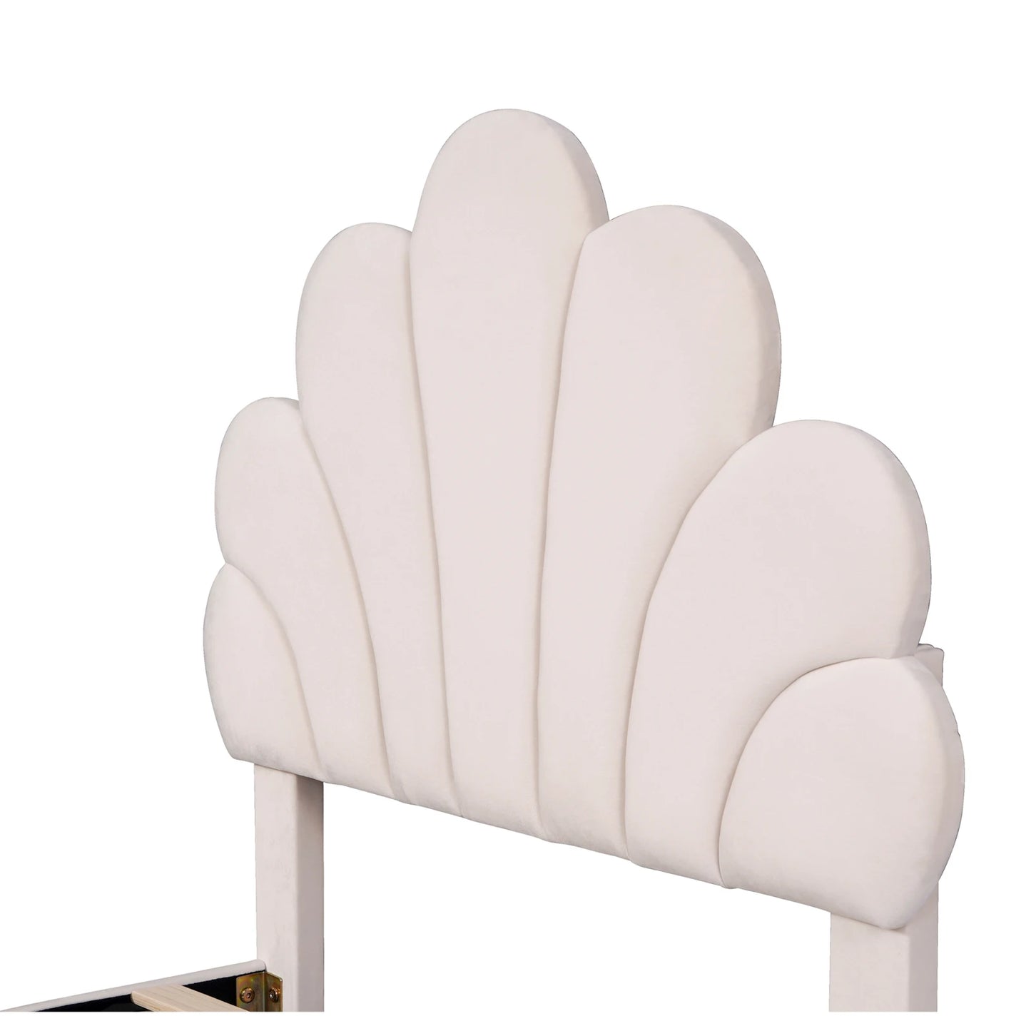 Rosahqnda Kinderbett Einzelbett Polsterbett 90x200cm Blumenkopfteil und Lattenrost aus Stoff für Mädchen ohne Matratze