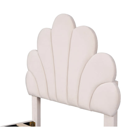 Rosahqnda Kinderbett Einzelbett Polsterbett 90x200cm Blumenkopfteil und Lattenrost aus Stoff für Mädchen ohne Matratze