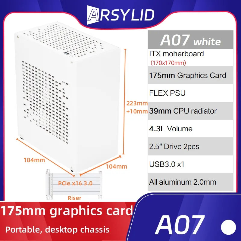 All Aluminum 2.0mm HTPC Mini ITX A4 Chassis Game Computer Support Graphics Card RTX2070 I5 Discrete Display Case K39 A07 A39.