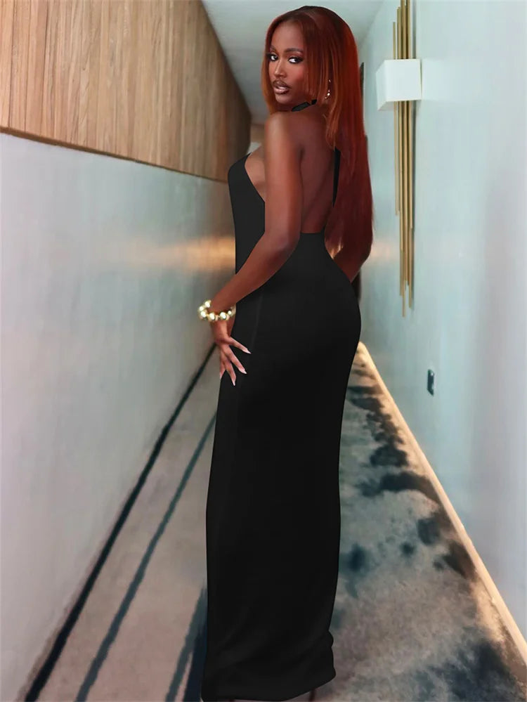 Seltsame Puss Sexy Frau Kleid Ärmellose Hohl Backless Metall Ringe Dünne Elastizität Einfache Party 2025, Sommer Trend Vestidos