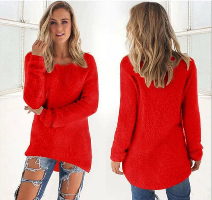 Frauen warmen Pullover einfarbig o Hals lose Baumwolle gestrickt Pullover langen Pullover lässig übergroße Bluse Damen Hipster Kleidung.