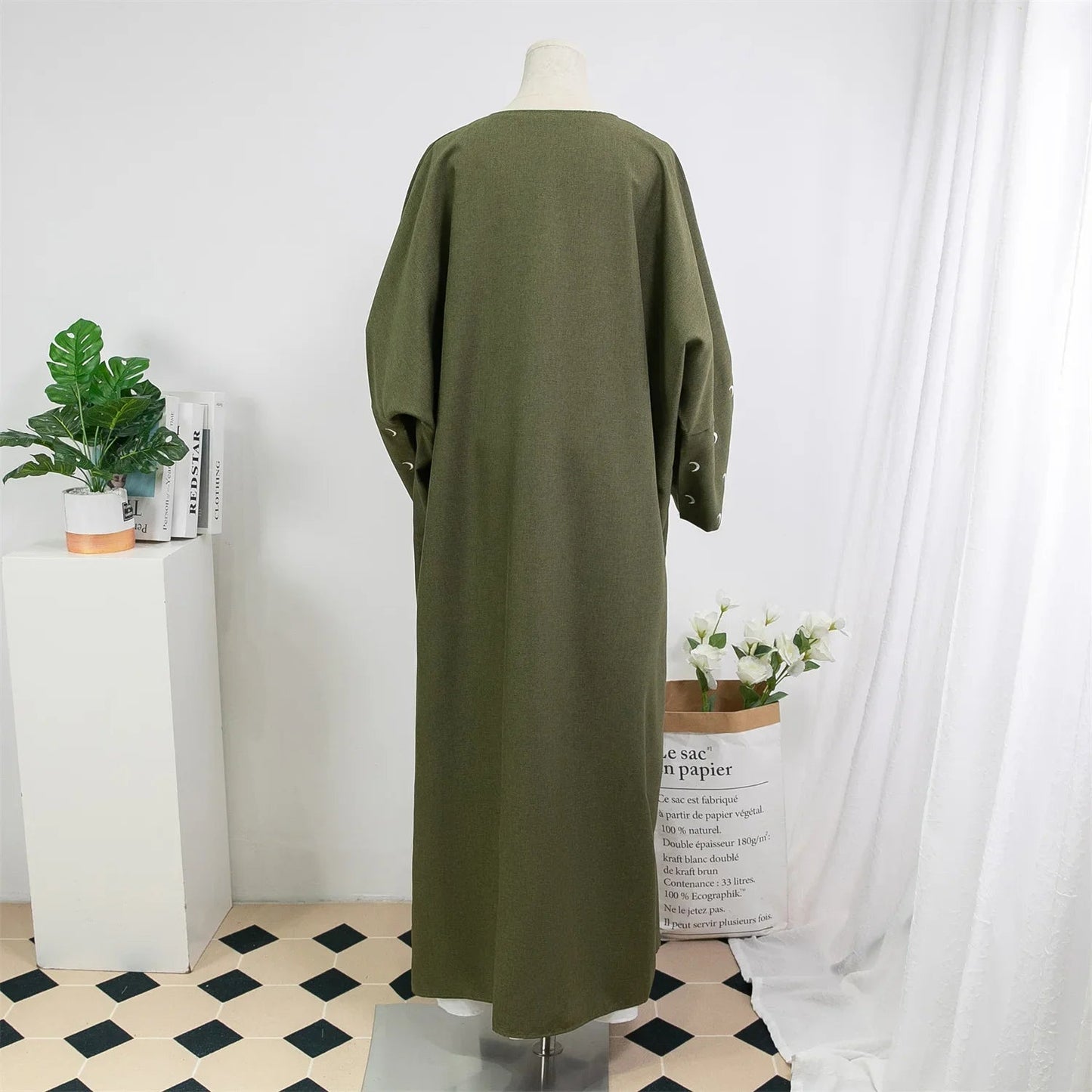 Muslimische Abayas lose Kaftan Frauen islamische Kleidung Mond Stickerei offene Front Abaya Langarm Maxi Länge Kleid Frauen Jilbabs.