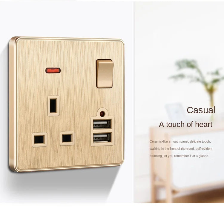 Gold 13A UK Stecker USB Steckdose, Haushalt elektrische licht schalter, universal 5 loch Dual Buchse mit USB Ladegerät, AC110-250V.