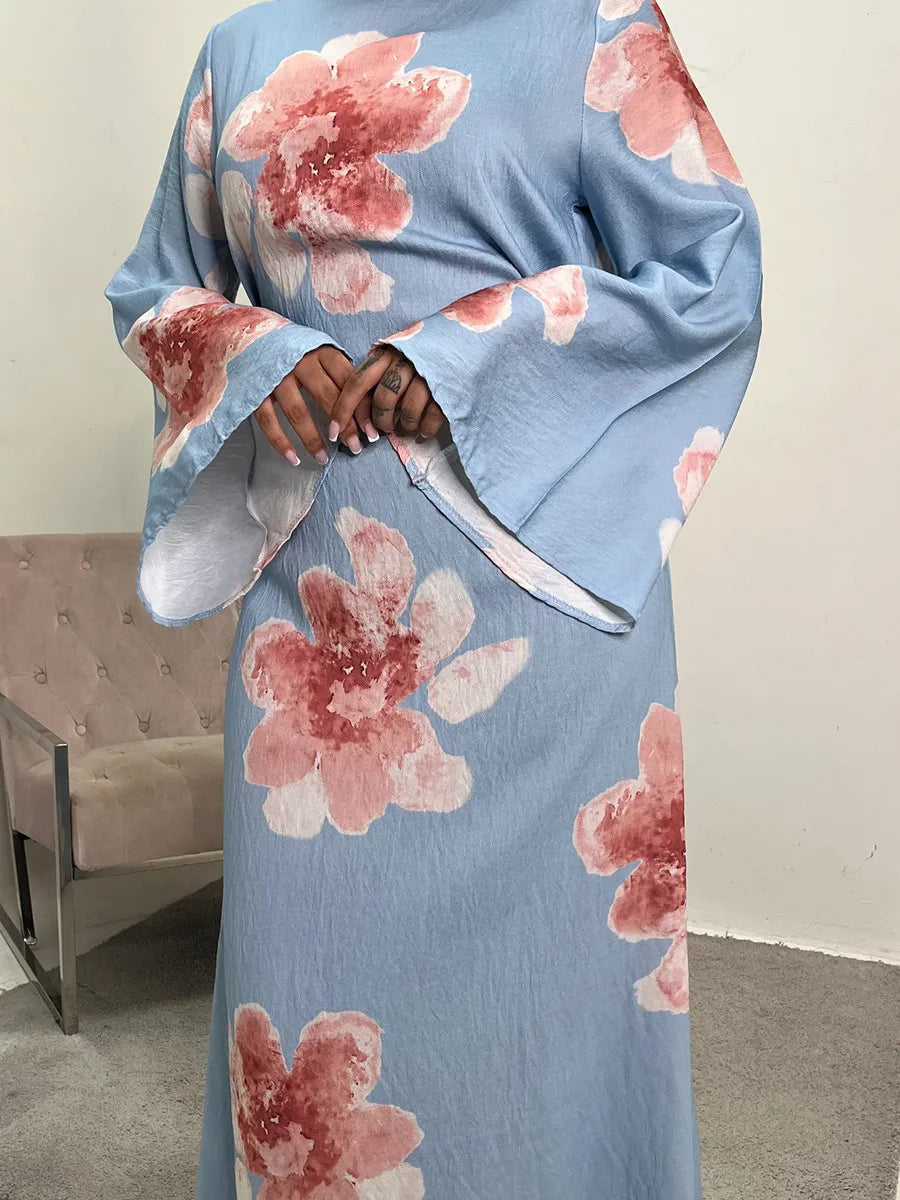 Women Arabic Eid Muslim Dubai Abaya Luxury Fashion Flower Print Maxi Dress Ramadan Robe Femme African Islam Clothing Kebaya.