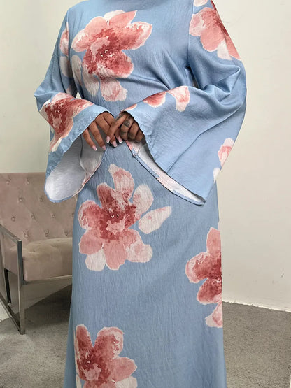 Women Arabic Eid Muslim Dubai Abaya Luxury Fashion Flower Print Maxi Dress Ramadan Robe Femme African Islam Clothing Kebaya.