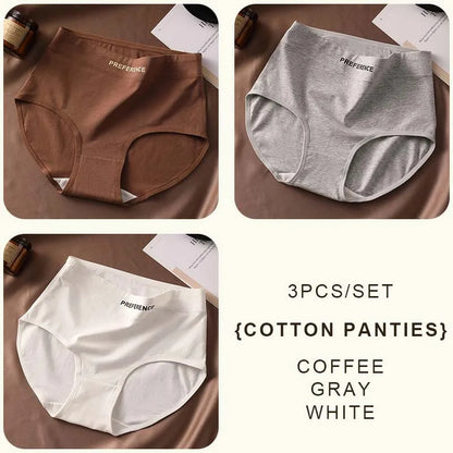 FallSweet 3PCS Seamless Women High Waist Briefs Panties Breathable Cotton Underwear Female Sexy Underpants Large Size Lingerie.