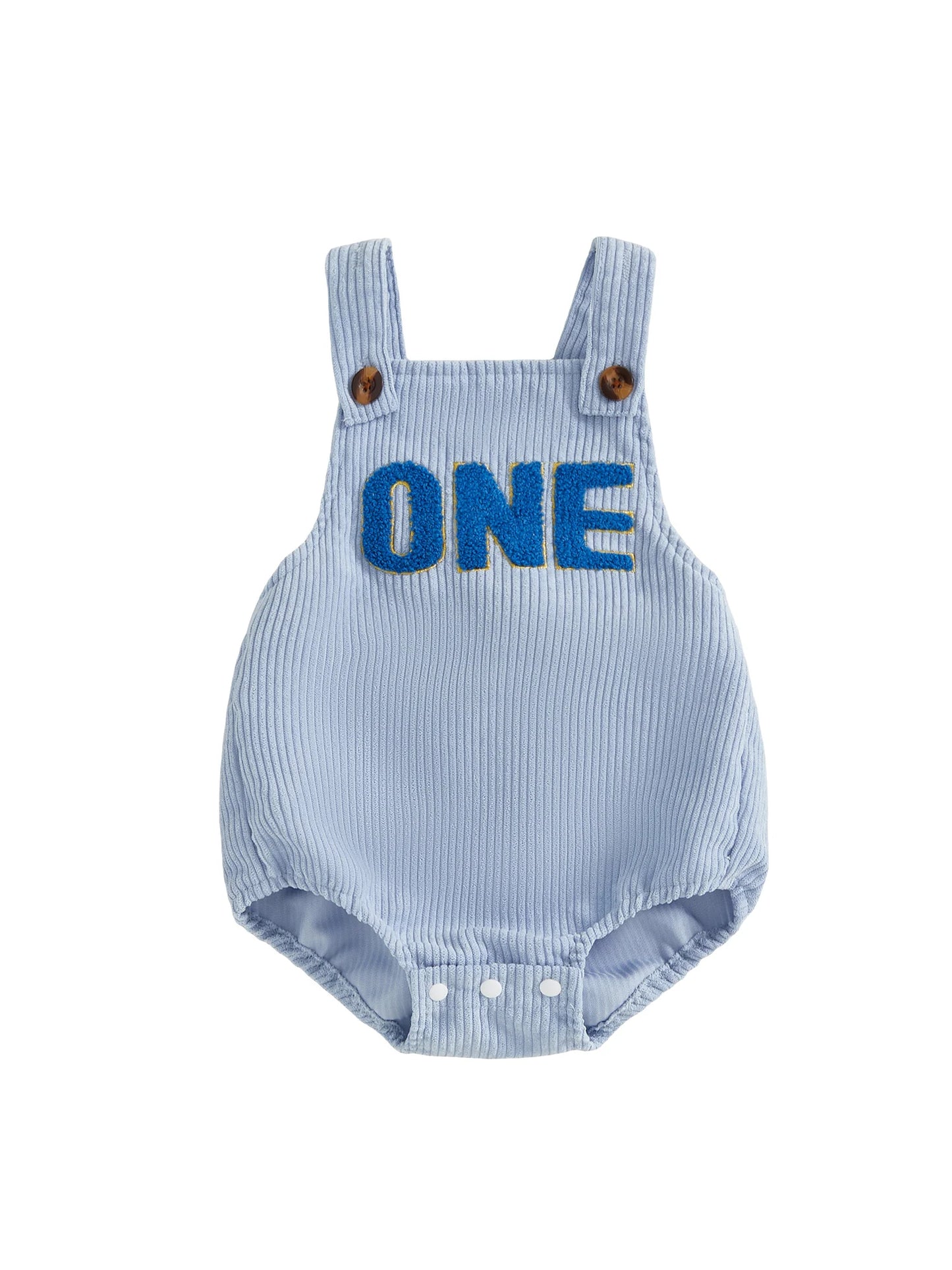 Baby-Overall, ärmellos, quadratischer Ausschnitt, Buchstaben-Stickerei, Strampler für Neugeborene, einjähriges Outfit für Jungen und Mädchen.