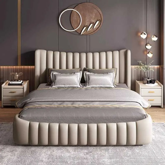 Hohes Kopfteil, Doppelbettgestell, schlichtes Holz, elegantes Queen-Size-Bett, Einzelbettgestell, Nachttische, Aufbewahrung, Cama Moderno Lujo-Möbel