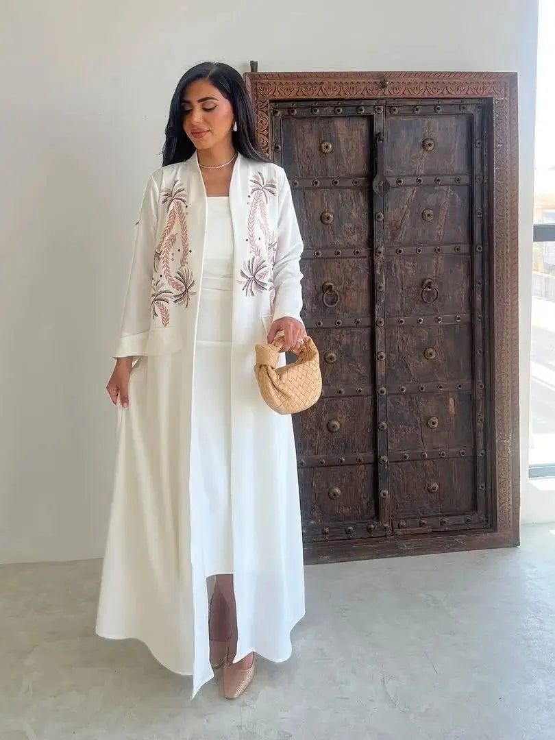 Ramadan Eid Kebaya White Muslim Modest Kimono Women Clothing Abaya Damen Dubai Luxury Islam Kaftan Robe Longue Femme Musulman.