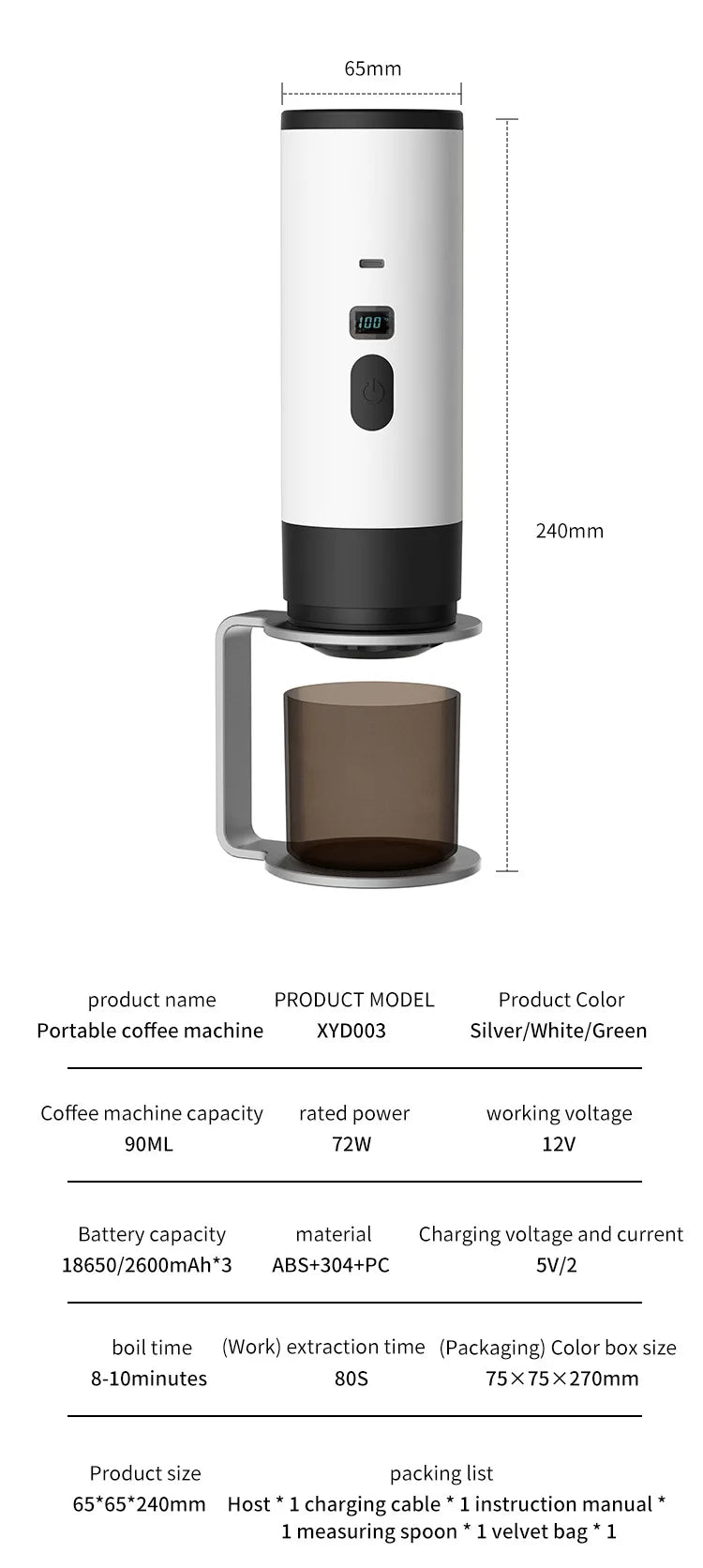 Portable Electric Coffee Maker 3-in-1 Capsule Coffee Grinder Travel Coffee Espresso Maker for Car and Home Camping.