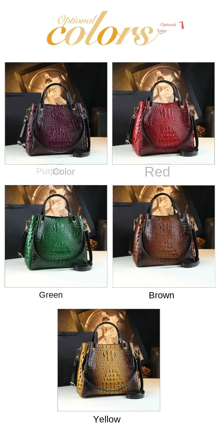 Genuine Leather Women Handbags New Tote Bag Fashion Crocodile Print Bucket Bag Retro Shoulder Messenger Bags Trend 2025.