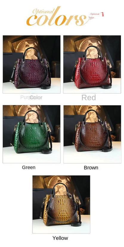 Genuine Leather Women Handbags New Tote Bag Fashion Crocodile Print Bucket Bag Retro Shoulder Messenger Bags Trend 2025.
