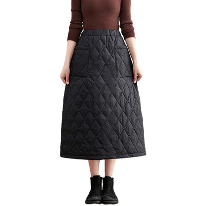 Women Winter Skirt Windproof Warm Down Cotton Skirt High Waist Quilted Cotton Padded Skirts Office Lady Elegant Skirt.
