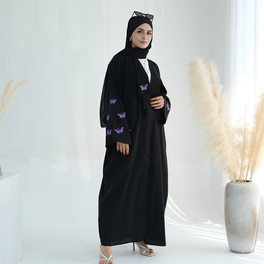 Ramadan Open Linen Butterfly Kimono Abaya Dubai Turkey Islam Muslim Dress Abayas For Women Kebaya Kaftan Robe Musulmane Femme.