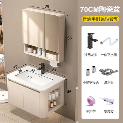 Space Badezimmerschrank aus Aluminium mit Wabenbogen und Seitenschrank, Waschbecken-Kombination, WC-Waschbecken, integrierte Keramik