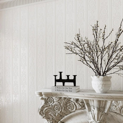 3D-Tapete mit weißer Prägung zum Abziehen und Aufkleben, Damaststruktur, selbstklebende Tapete, modernes, florales, abnehmbares Kontaktpapier