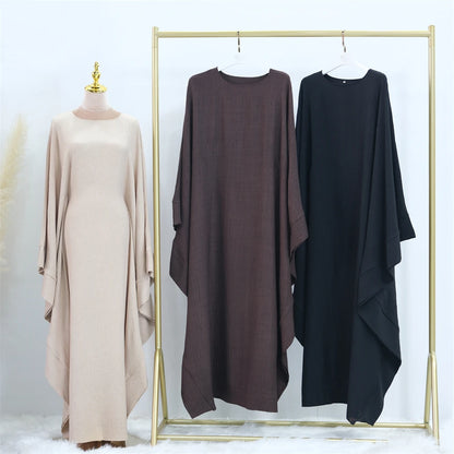 Ramadan Dubai Women Cotton Linen Khimar Abaya Saudi Arabia Turkey Islam Muslim Maxi Modest Dress Kebaya Robe Femme Musulmane