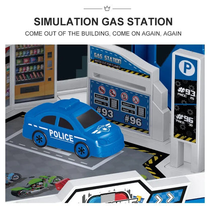 Garage Racing Track Sliding Car Parking Lot Toys Multi-Storey Car Parking Fire Police Engineering Mini Vehicle Toy for Boys Gift.