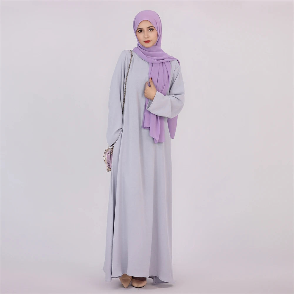 Ramadan Eid Solid Linen Dubai Abaya Turkey Islam Muslim Modest Dress Kaftan Prayer Clothes For Women Kebaya Robe Femme Musulmane