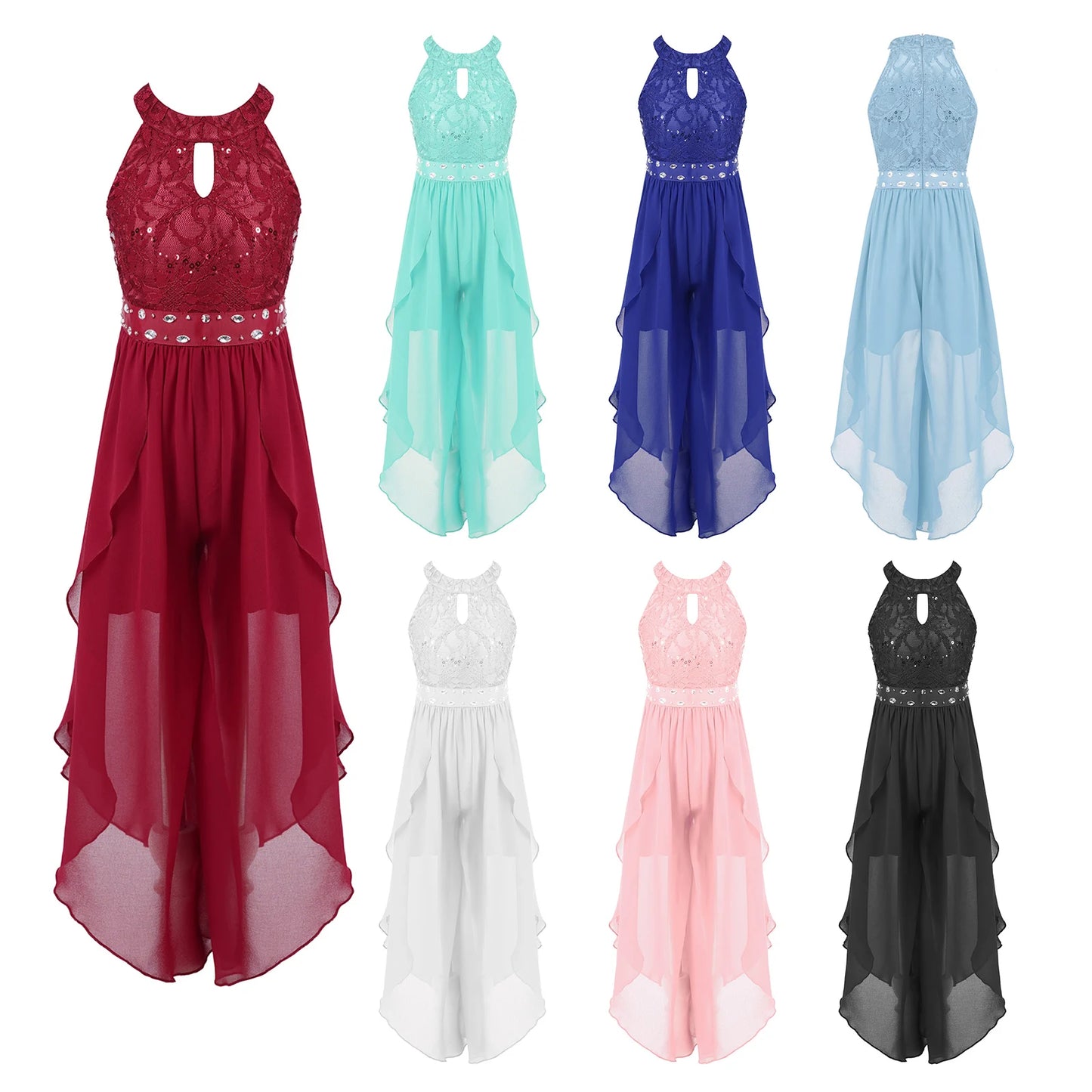 Sommer Mädchen Ärmellosen Chiffon Maxi Kleid Shiny Perlen Spitze Gebaut-in Shorts Party Kleid für Hochzeit Geburtstag Dance Leistung.