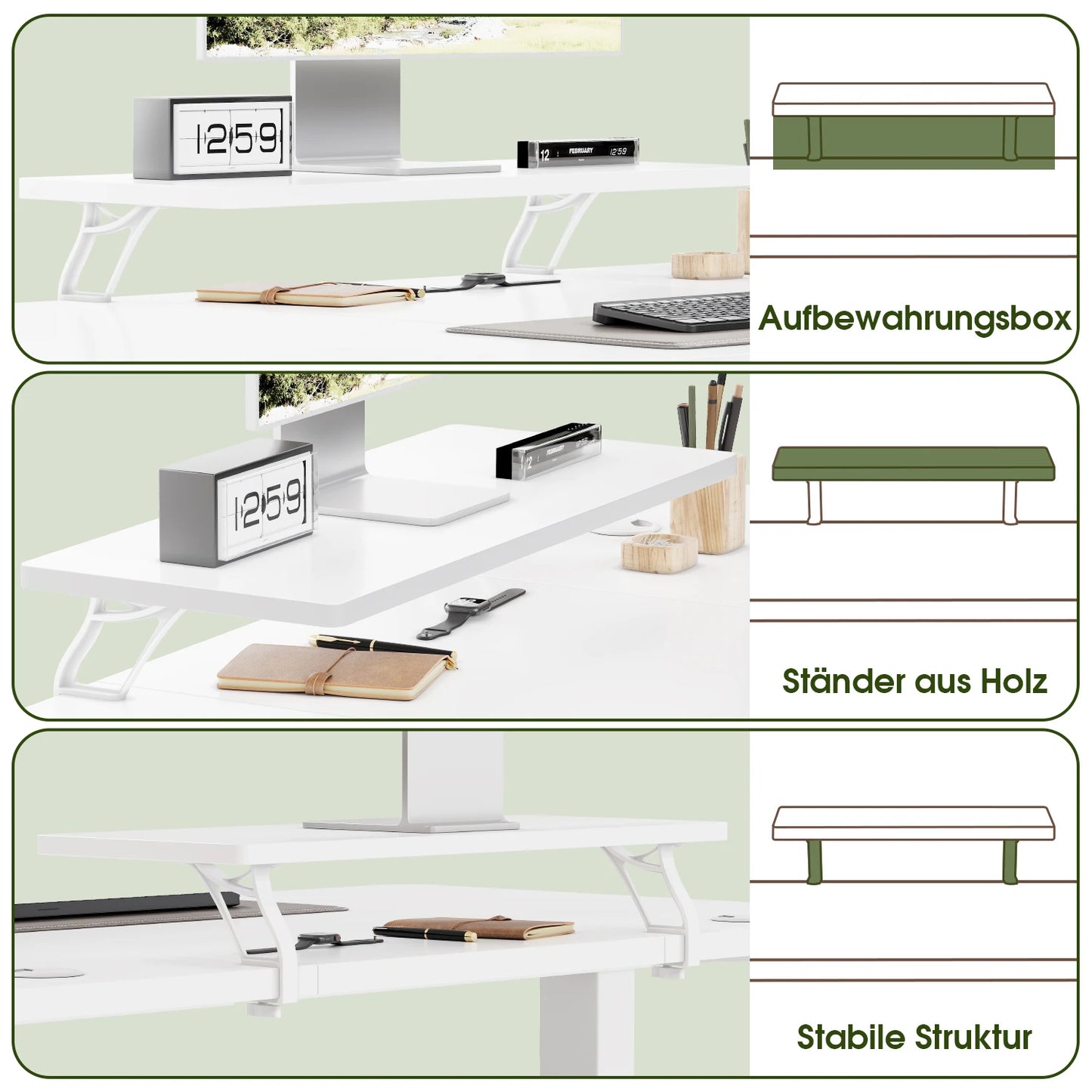 Devoko Höhenverstellbarer Schreibtisch Elektrisch 160×70cm mit Monitorständer,Ergonomisches Sitz-Stehpult (Weiß)