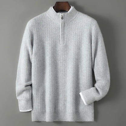 Men's 100% Merino Wool Thicken Sweater Half Zipper Mock Collar Pullover Autumn Winter Cashmere Knitwear Business Casual Clothing