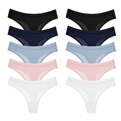 WarmSteps 10PCS Women's Panties Set Simple Striped Thongs Female Cotton Underwear Sexy Lingerie Cozy Sports G-Strings Underpants