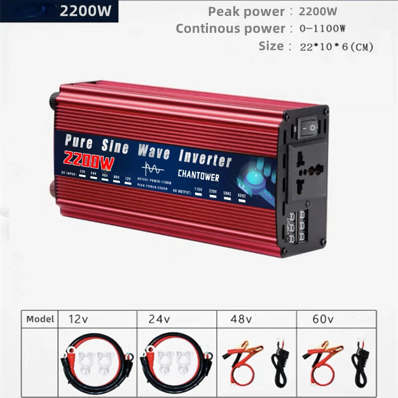 Pure Sine Wave Inverter 12V 220V 24V 110V 1000W 2000W 3000W 4000W 5000W DC To AC Portable Power Converter Car Solar Inverter.