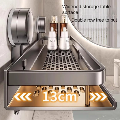 Bewegliches Badezimmerregal ohne Bohren – 30/40/50 cm Saugnapf-Organizer mit Haken/Stange, einfach zu installieren und zu reinigen, wasserdichtes Toilettenregal