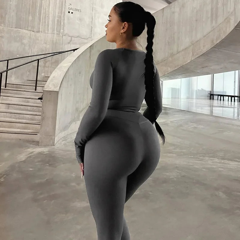 2024 Summer Fashionable Long Sleeve Women's Clothing Slimming High Elasticity Sports Leggings Suit Street Style Wholesale.