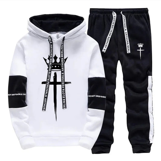 Cross Crown Print Sweatshirts Sweatpants High Quality Street Fashion Tracksuit 2025 Fall/winter Men's Sportswear 2pcs Set.