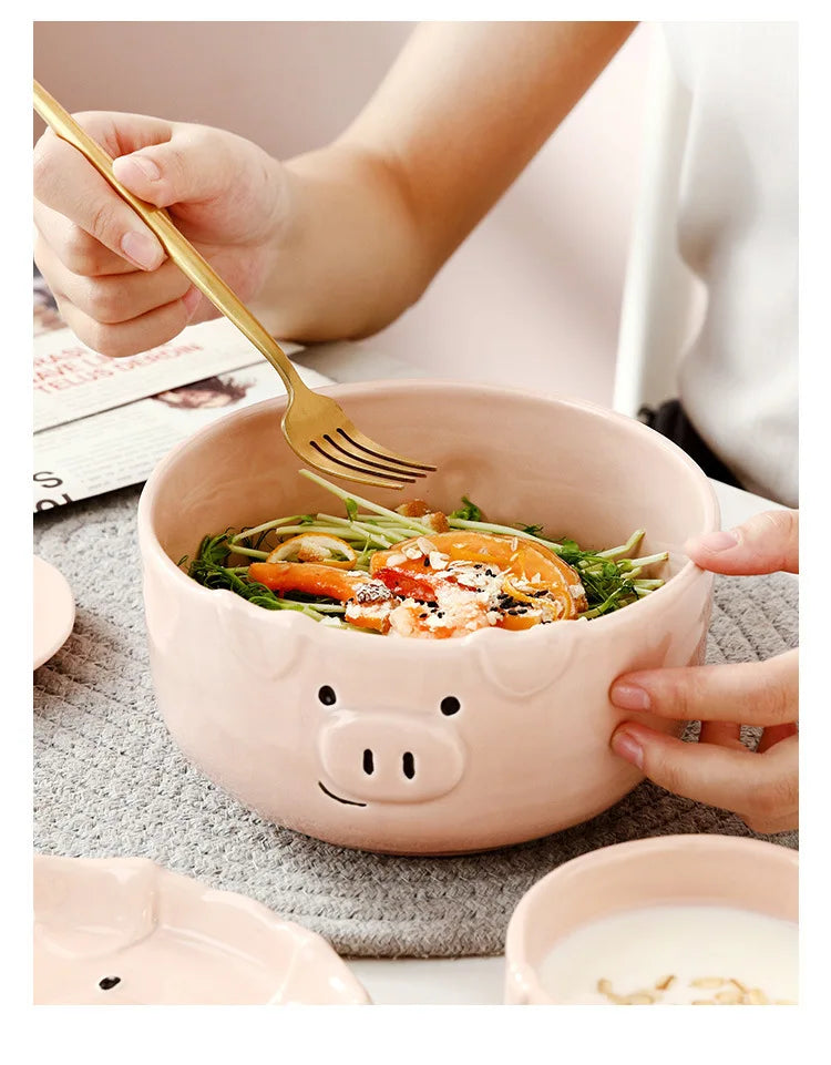 European Creative Cute Pink Pig Tableware Dishes Home Ceramic Plate Breakfast Nordic Wind Irregular Matte Plate Kitchen Utensils.