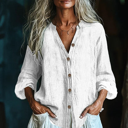 Spring Summer Casual Long Sleeve Shirt Blouses Women Solid Color Cotton Line Cardigan Loose Button Shirts For Women Tops.